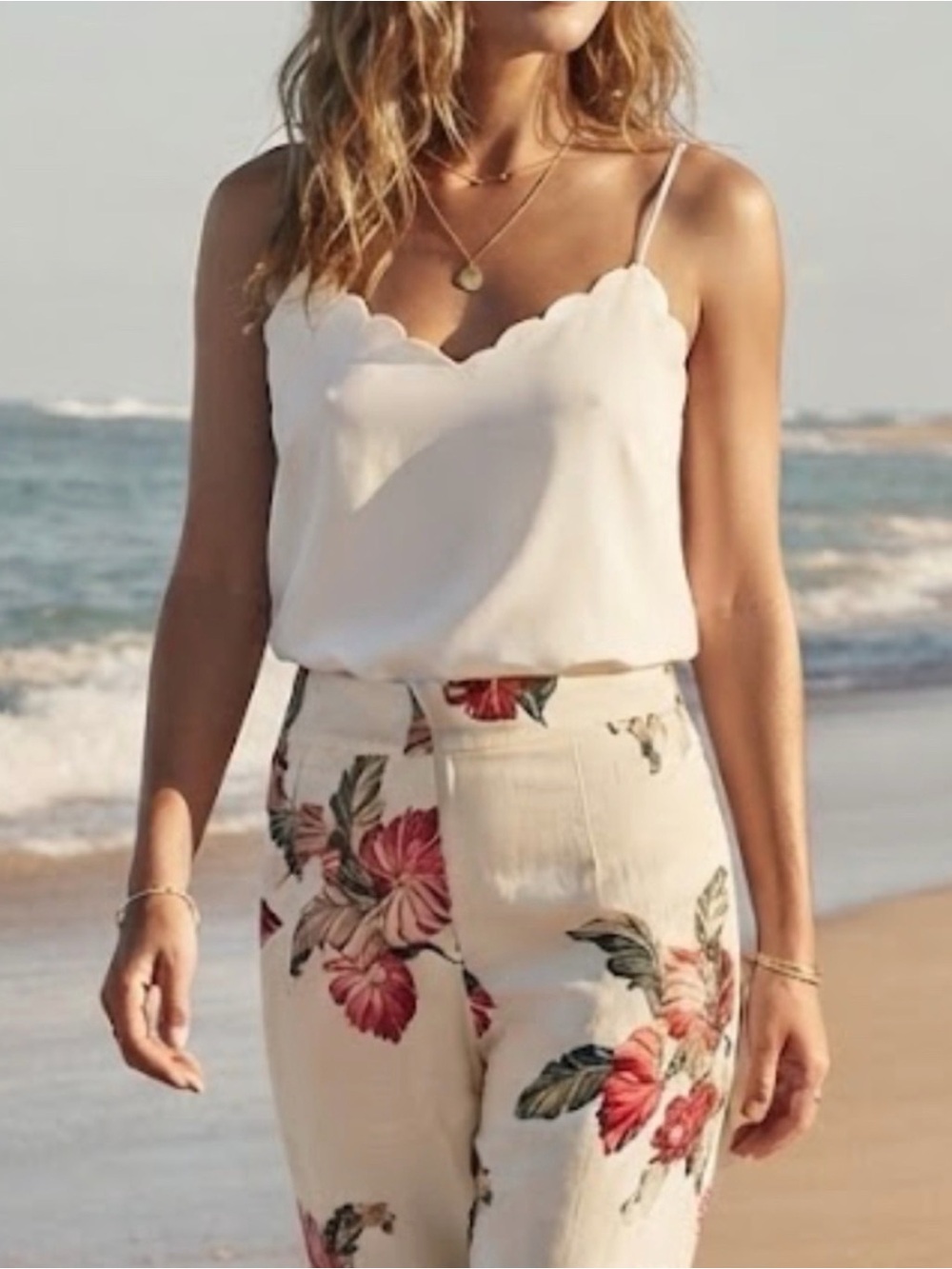 Scalloped White Camisole